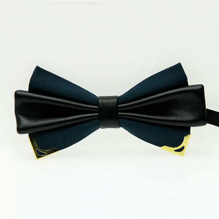 Papillon da uomo in pelle doppia con bordo in metallo dorato - Indaco - image 17