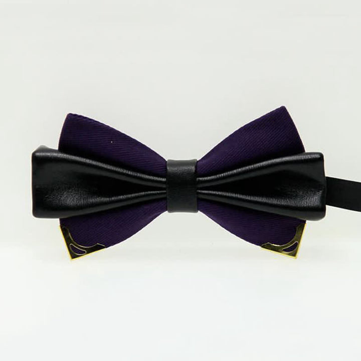 Papillon da uomo in pelle doppia con bordo in metallo dorato - Viola scuro - image 8