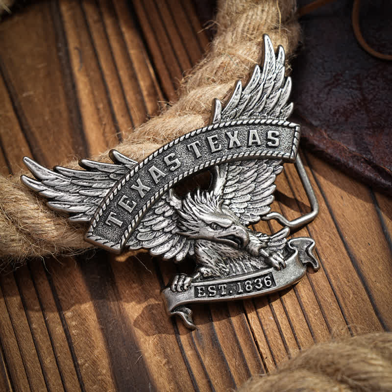 Cintura in pelle fai da te da uomo con fibbia Western Texas Eagle retrò - Argento antico - Senza cintura - image 0