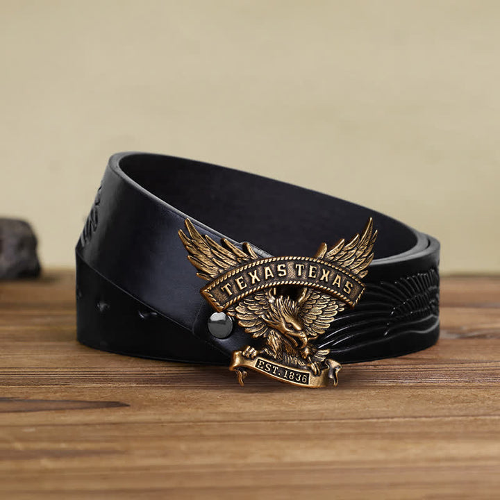 Cintura in pelle fai da te da uomo con fibbia Western Texas Eagle retrò - Bronzo antico - Cintura aquila in rilievo nera (40) - image 12