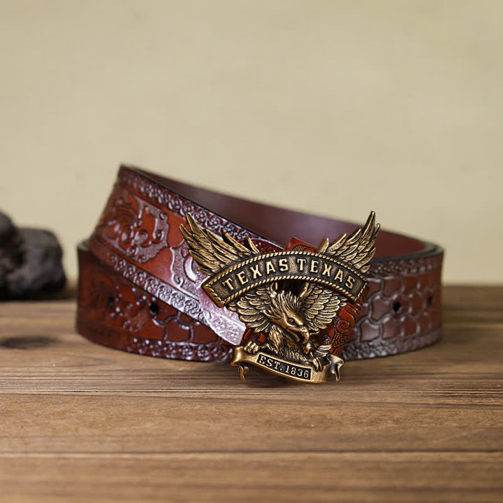 Cintura in pelle fai da te da uomo con fibbia Western Texas Eagle retrò