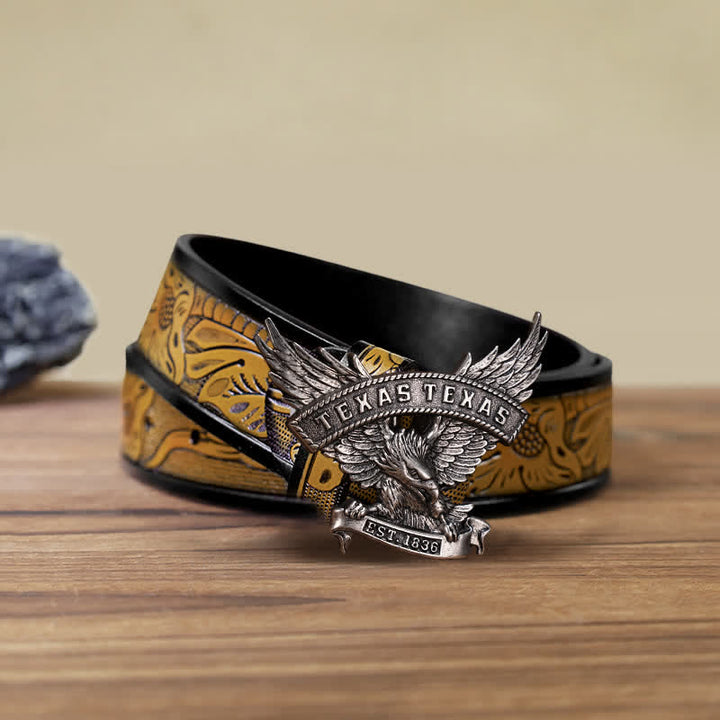 Cintura in pelle fai da te da uomo con fibbia Western Texas Eagle retrò - Argento antico - Cintura marrone sabbia (40) - image 7