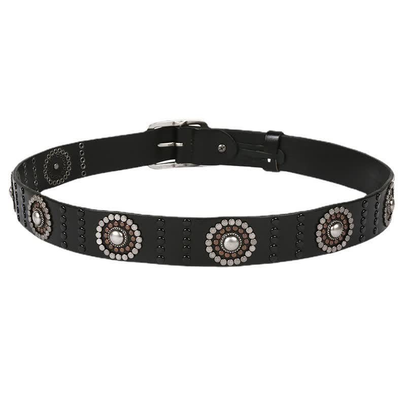 Cintura in pelle con borchie punk con decorazione di rivetti rotondi assortiti