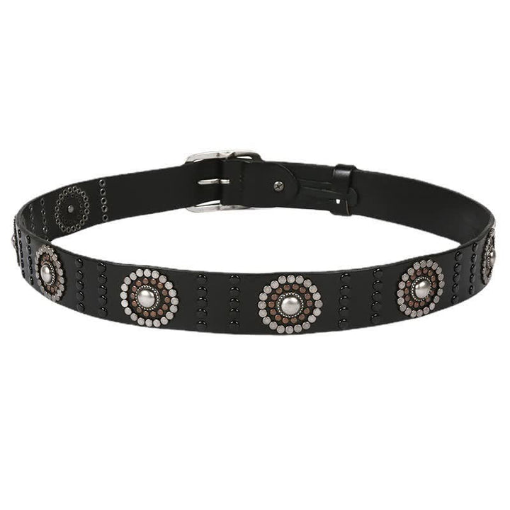 Cintura in pelle con borchie punk con decorazione di rivetti rotondi assortiti
