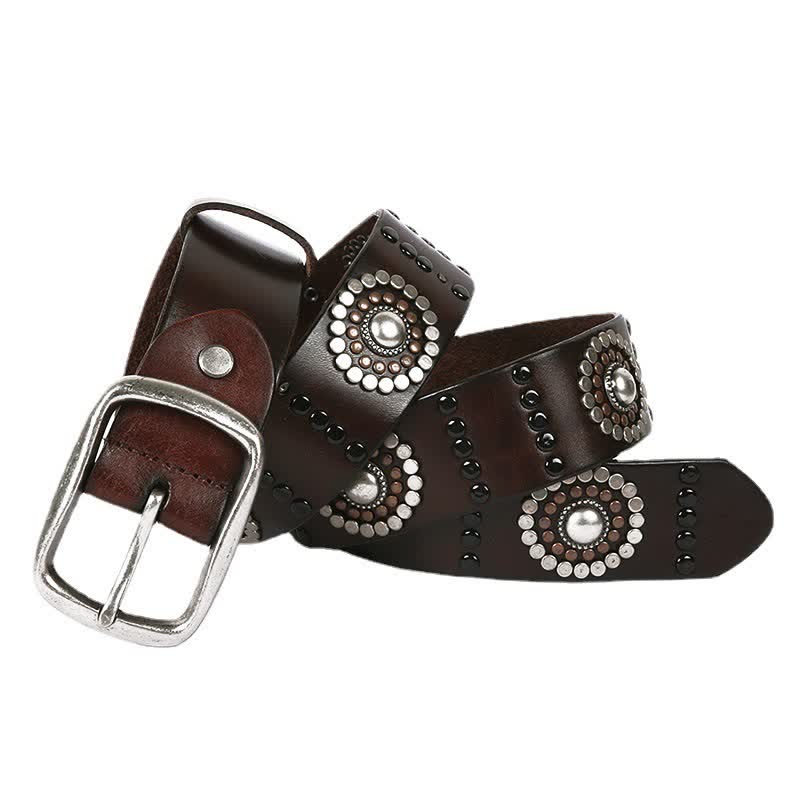 Cintura in pelle con borchie punk con decorazione di rivetti rotondi assortiti