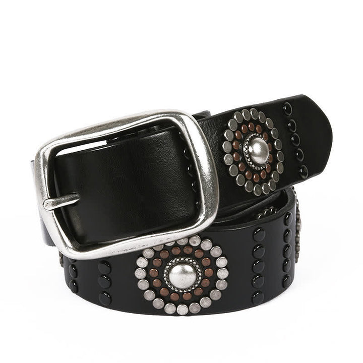 Cintura in pelle con borchie punk con decorazione di rivetti rotondi assortiti