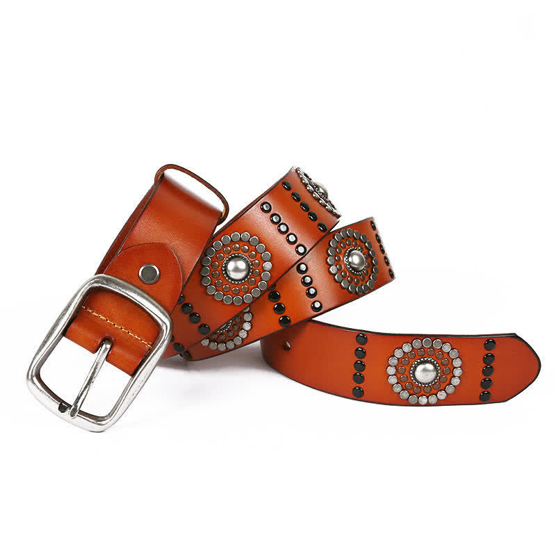 Cintura in pelle con borchie punk con decorazione di rivetti rotondi assortiti