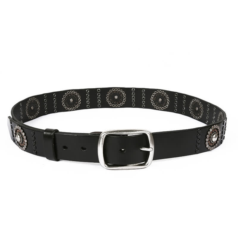 Cintura in pelle con borchie punk con decorazione di rivetti rotondi assortiti