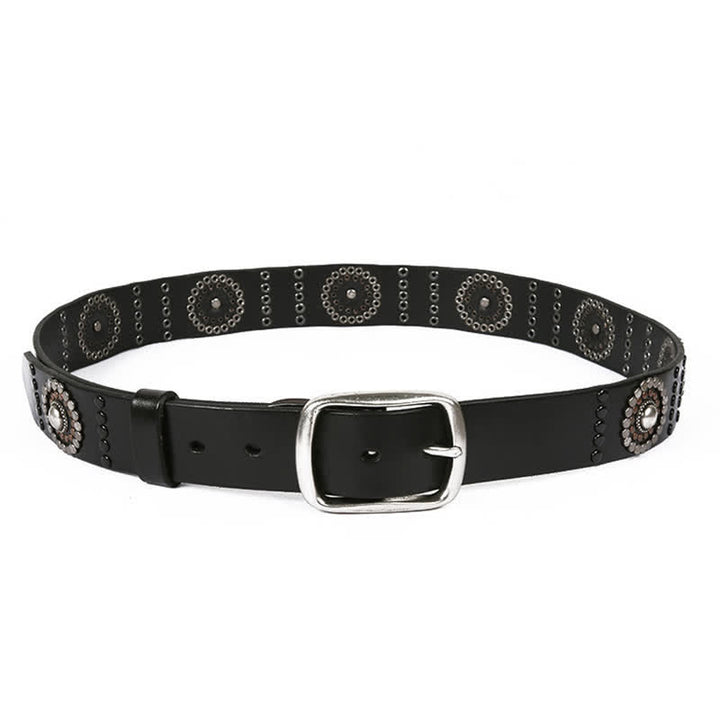 Cintura in pelle con borchie punk con decorazione di rivetti rotondi assortiti