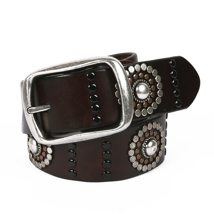 Cintura in pelle con borchie punk con decorazione di rivetti rotondi assortiti