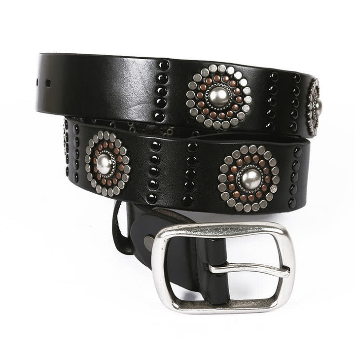 Cintura in pelle con borchie punk con decorazione di rivetti rotondi assortiti