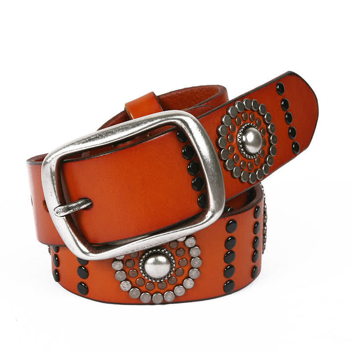 Cintura in pelle con borchie punk con decorazione di rivetti rotondi assortiti
