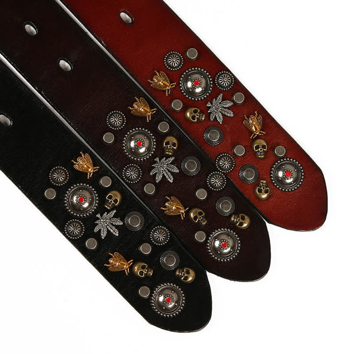 Cintura in pelle con teschio gotico, ape, acero e rivetti - image 8