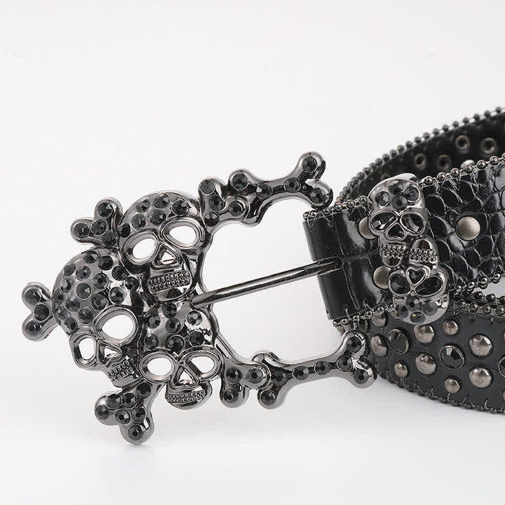 Cintura in pelle con borchie mini teschio e strass - image 5
