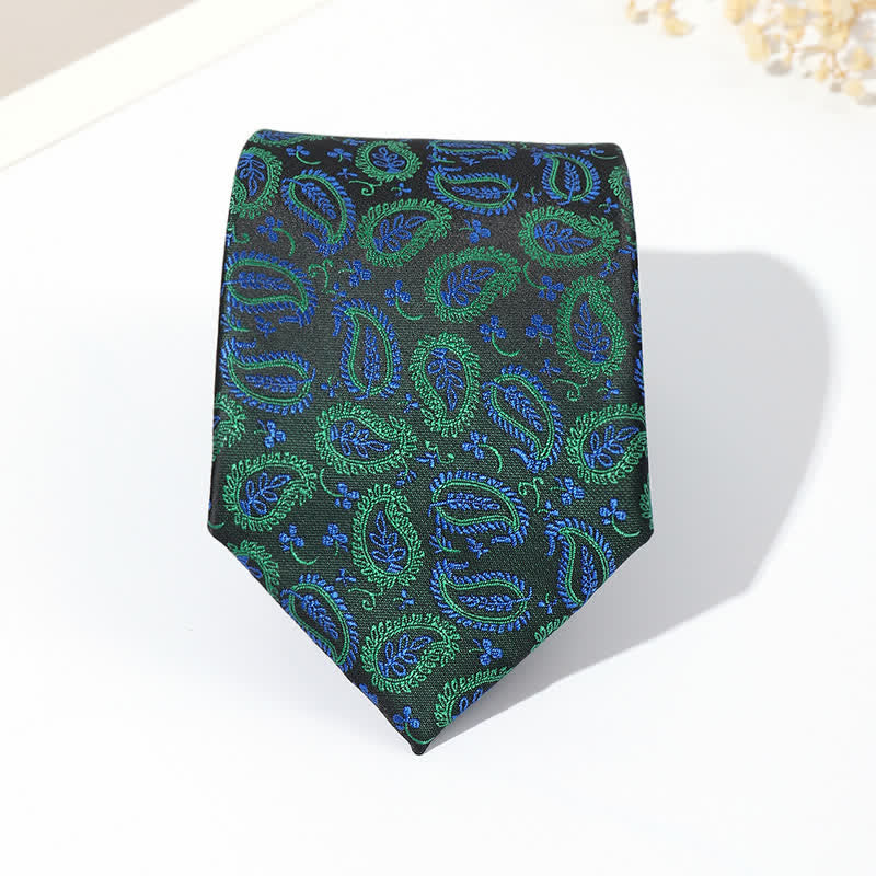 Cravatta da uomo in jacquard con sfondo nero e motivo anacardi