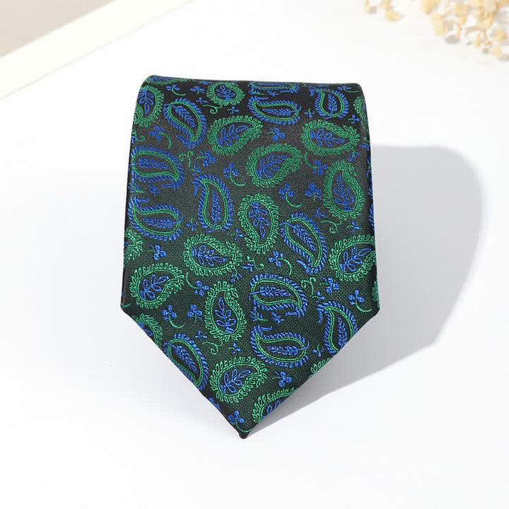Cravatta da uomo in jacquard con sfondo nero e motivo anacardi
