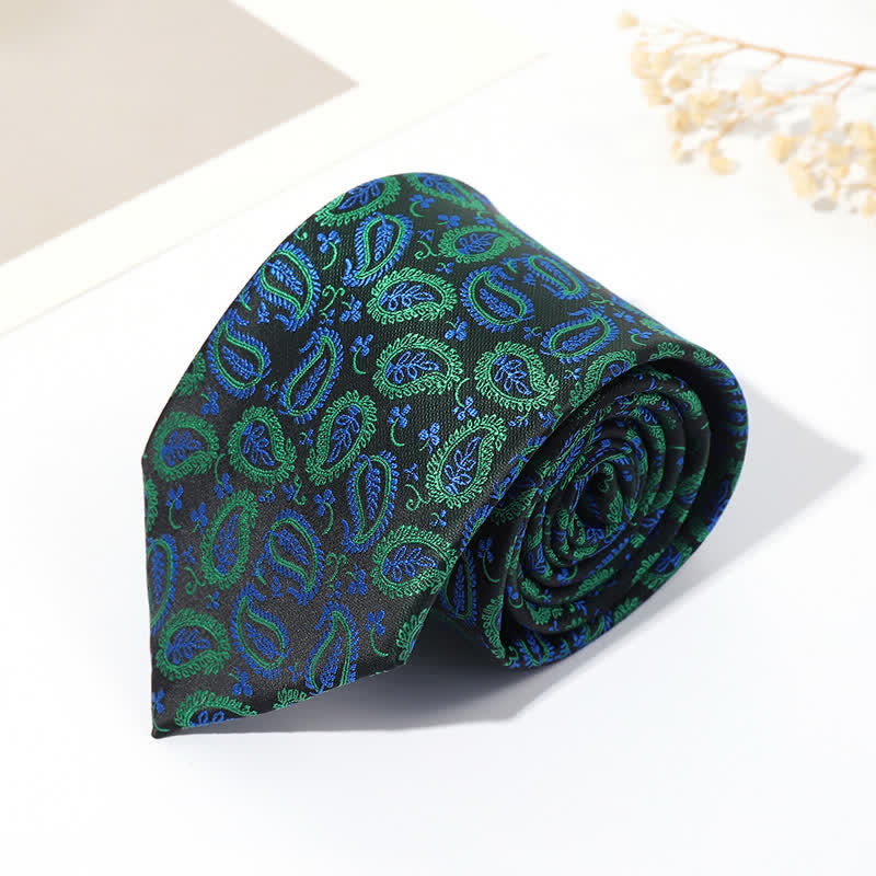 Cravatta da uomo in jacquard con sfondo nero e motivo anacardi