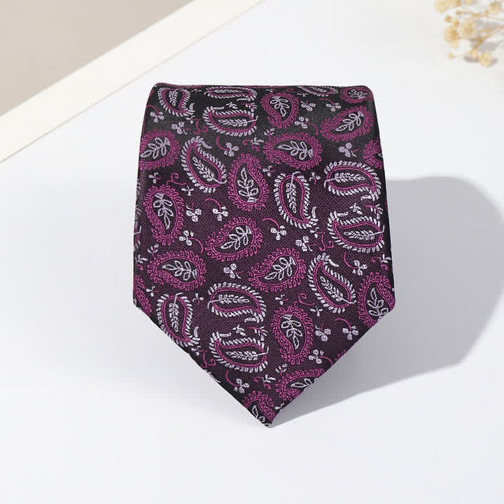 Cravatta da uomo in jacquard con sfondo nero e motivo anacardi