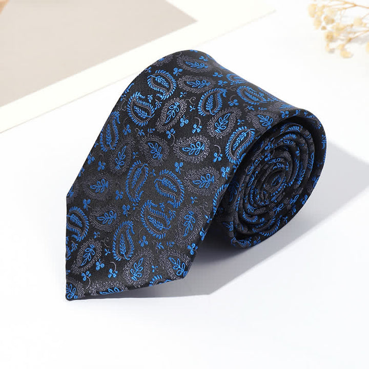 Cravatta da uomo in jacquard con sfondo nero e motivo anacardi