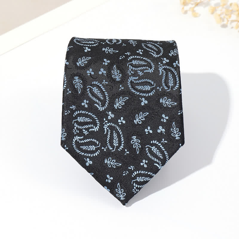 Cravatta da uomo in jacquard con sfondo nero e motivo anacardi