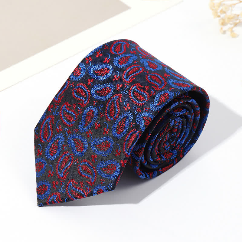 Cravatta da uomo in jacquard con sfondo nero e motivo anacardi - Rosso e blu - image 1