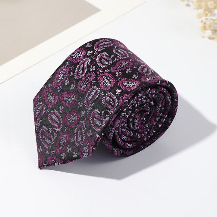 Cravatta da uomo in jacquard con sfondo nero e motivo anacardi - Viola - image 11
