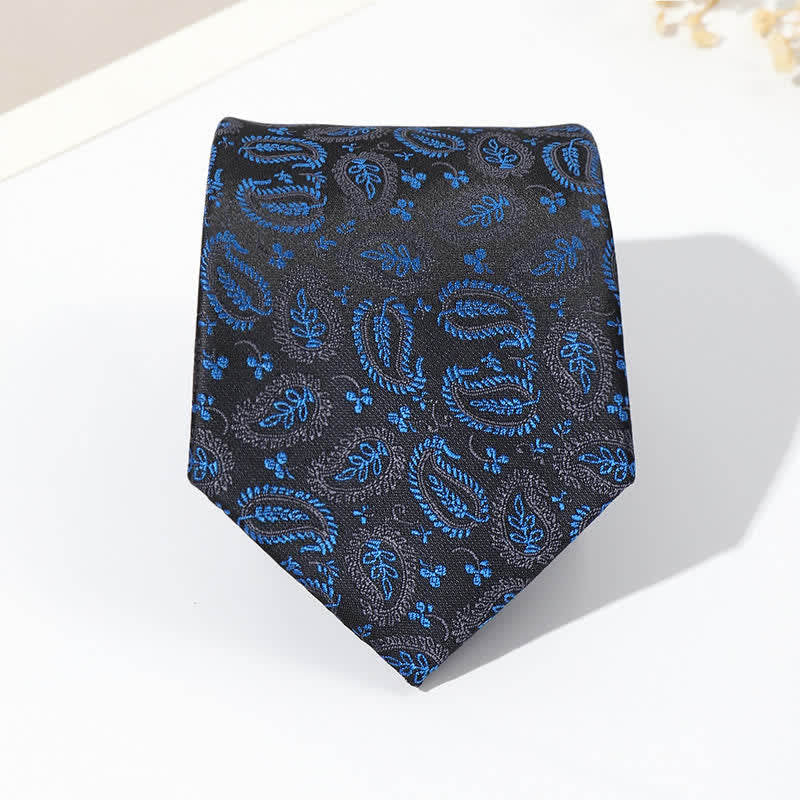 Cravatta da uomo in jacquard con sfondo nero e motivo anacardi