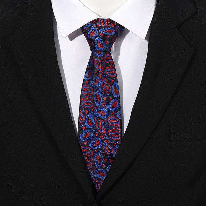Cravatta da uomo in jacquard con sfondo nero e motivo anacardi