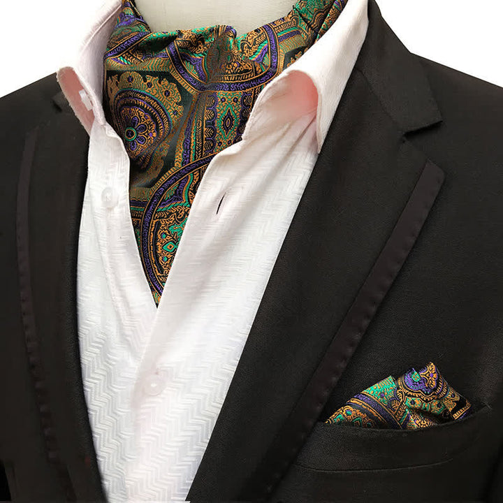 Set da 2 pezzi di fazzoletto da taschino e cravatta Paisley verde arancione viola