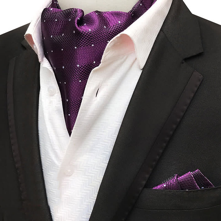 Set da 2 pezzi di fazzoletto da taschino e cravatta a quadri a pois viola