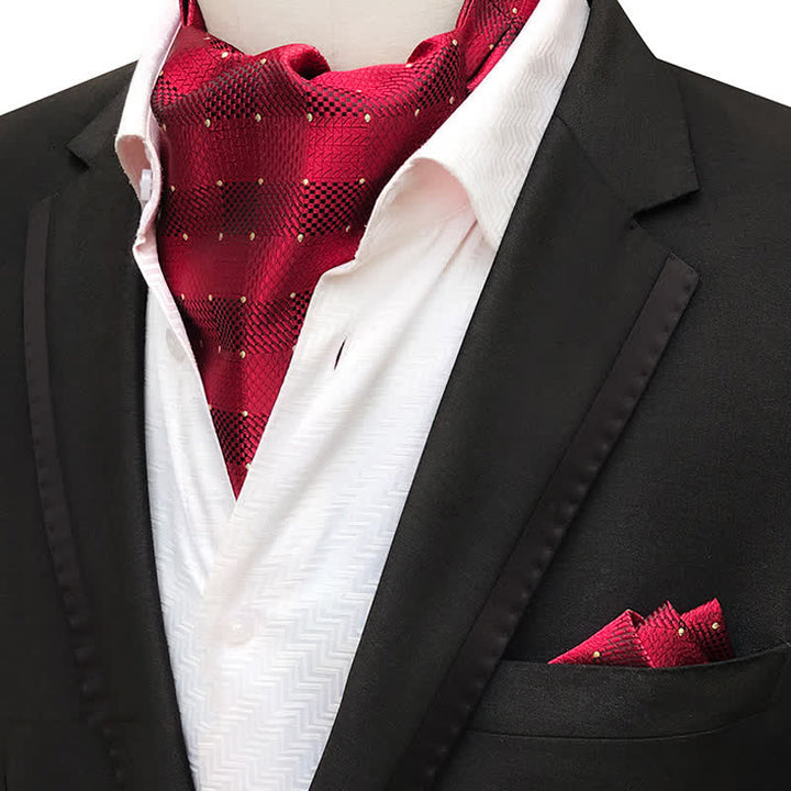 Set da 2 pezzi di fazzoletto da taschino e cravatta a quadri a pois rosso scuro