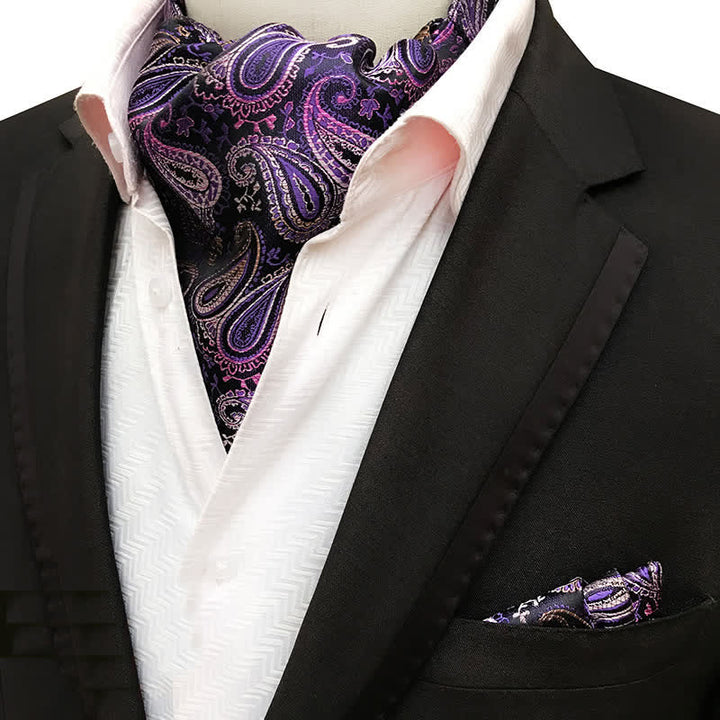 Set da 2 pezzi di fazzoletto da taschino e cravatta Paisley viola di lusso