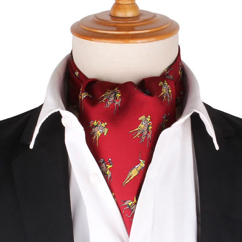 Cravatta Ascot con motivo equitazione rosso scuro reale - Rosso scuro - image 0