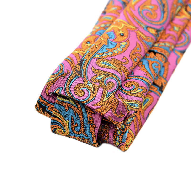 Cravatta da uomo con motivo Paisley vivace, rosa e oro