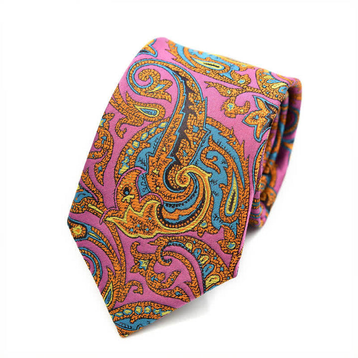 Cravatta da uomo con motivo Paisley vivace, rosa e oro