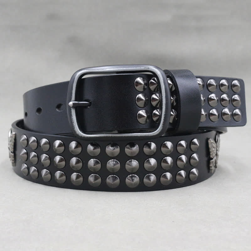 Cintura in pelle con borchie a tre file e rivetti a farfalla Goth