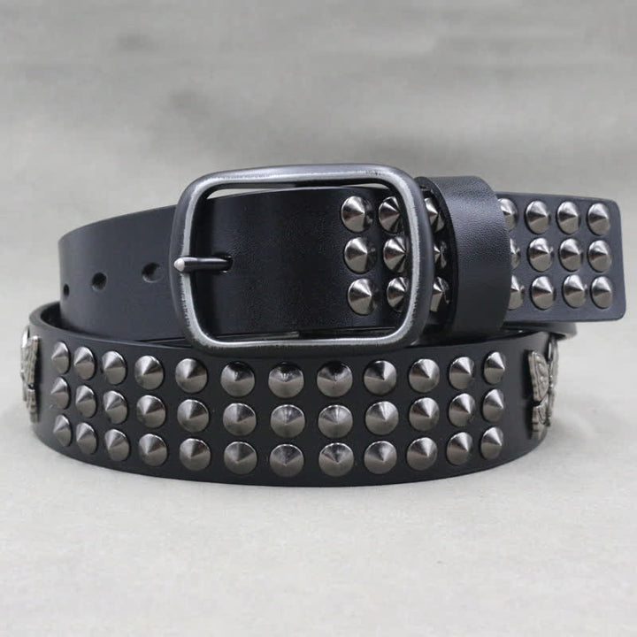 Cintura in pelle con borchie a tre file e rivetti a farfalla Goth