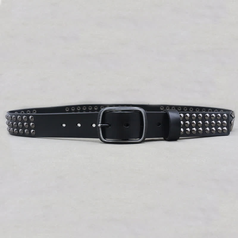 Cintura in pelle con borchie a tre file Lucky Deer Rivets