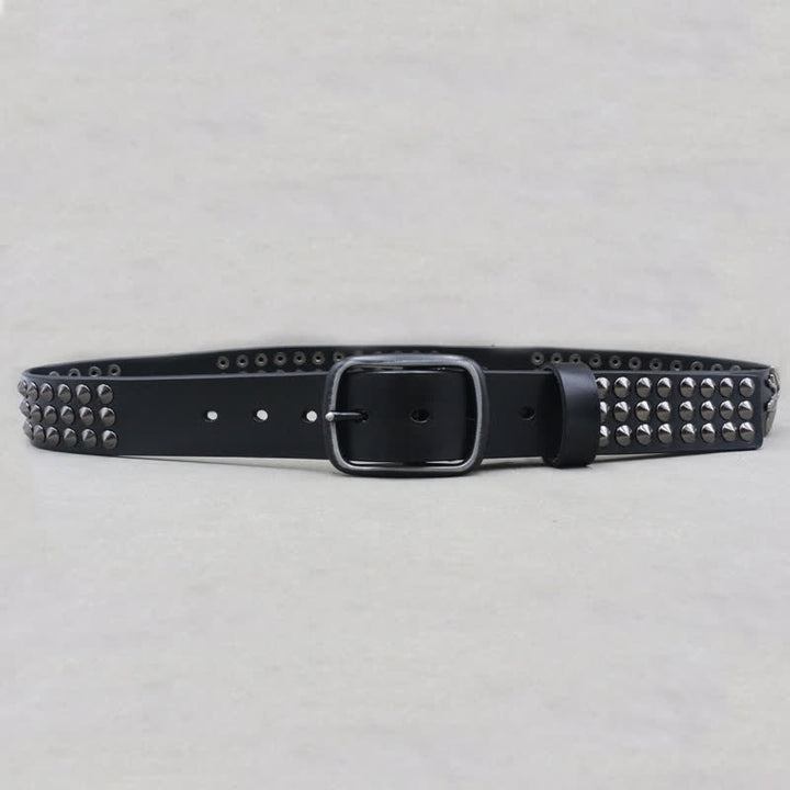 Cintura in pelle con borchie a tre file Lucky Deer Rivets