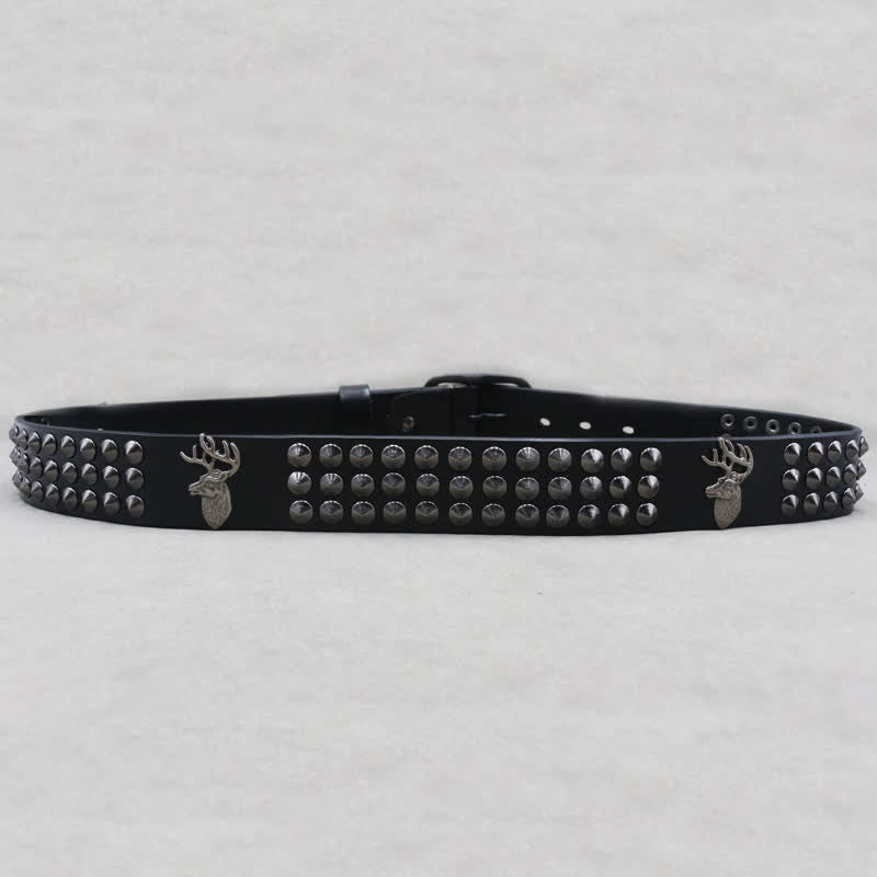 Cintura in pelle con borchie a tre file Lucky Deer Rivets
