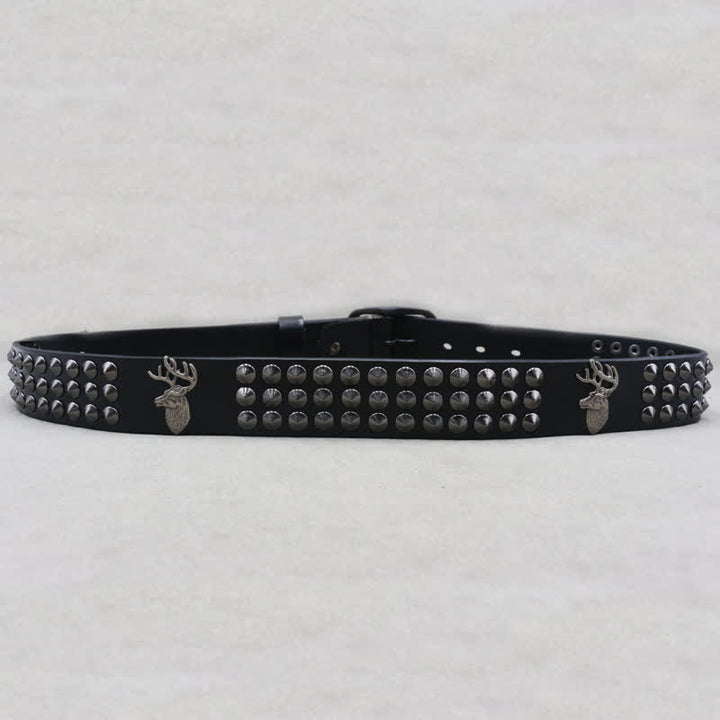 Cintura in pelle con borchie a tre file Lucky Deer Rivets