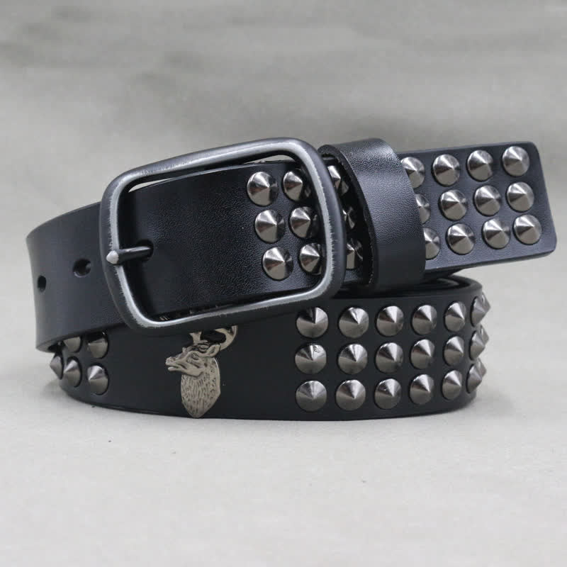 Cintura in pelle con borchie a tre file Lucky Deer Rivets