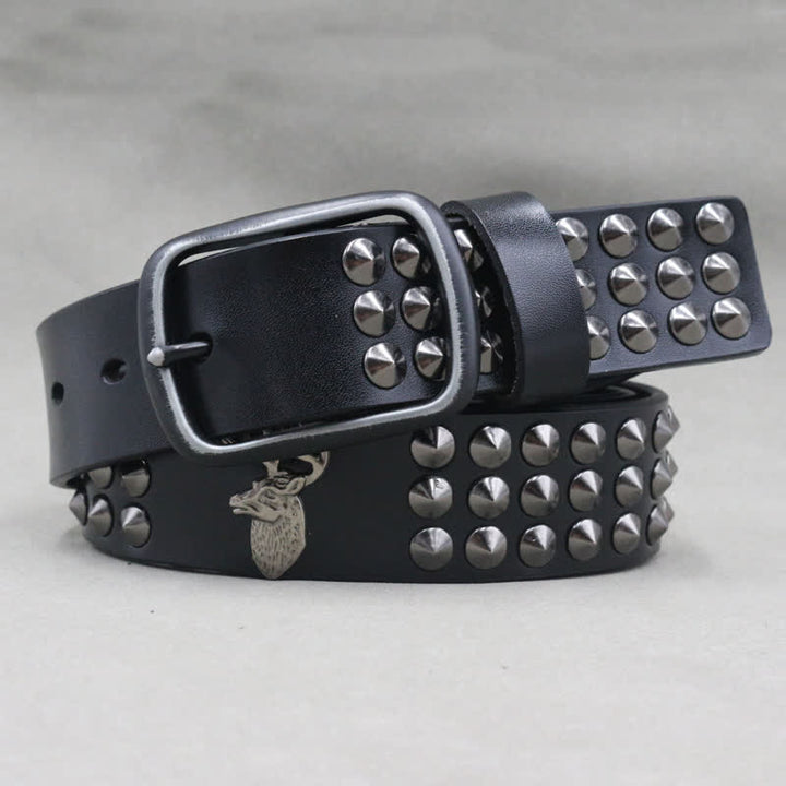 Cintura in pelle con borchie a tre file Lucky Deer Rivets