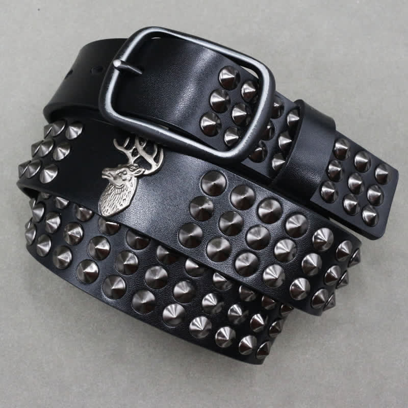Cintura in pelle con borchie a tre file Lucky Deer Rivets