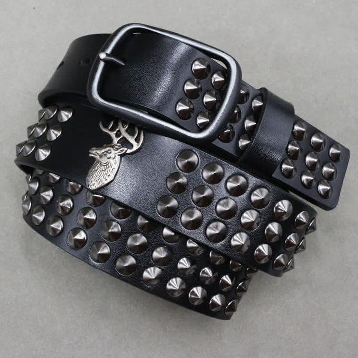 Cintura in pelle con borchie a tre file Lucky Deer Rivets