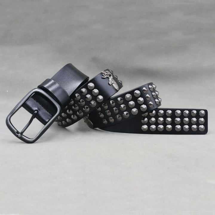 Cintura in pelle con borchie a tre file Lucky Deer Rivets