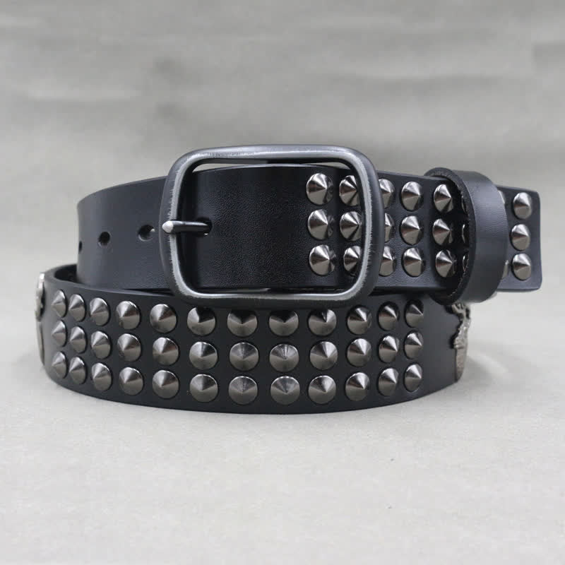 Cintura in pelle con borchie a tre file Lucky Deer Rivets