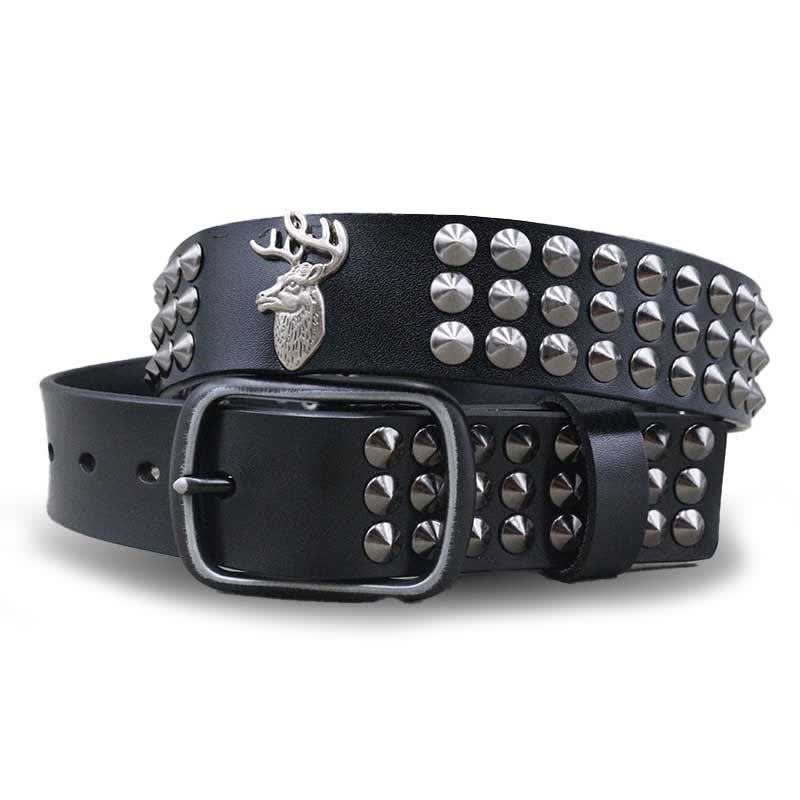 Cintura in pelle con borchie a tre file Lucky Deer Rivets - Nero - 44 - image 0