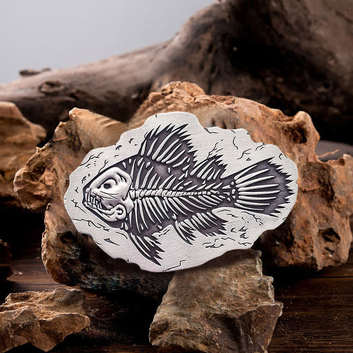 Cintura in pelle con fibbia a forma di fossile di pesce fai da te da uomo