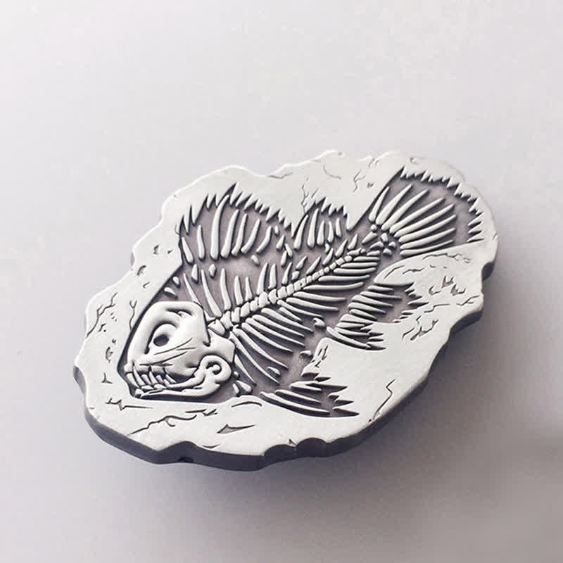 Cintura in pelle con fibbia a forma di fossile di pesce fai da te da uomo